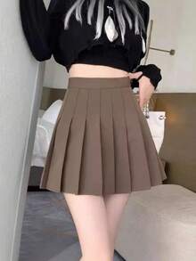 Preppy Style Women Pleated Skirt High Waist A-Line Skirt School Girl Skirt JK Uniform Skirt Skater Skirt Black Plus Size - màu đen - Xem 4