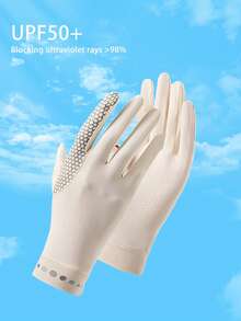 1 đôi găng tay chống nắng nữ, găng tay mùa hè chống trượt, thoáng khí, chống tia UV, có chức năng cảm ứng màn hình, không ngón tay, kèm nắp lật. - A - Xem 17