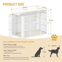 HaluPeit Hundekäfig Möbel, Hochbelastbar Hundebox aus Holz für den Innenbereich mit Futtertür Oben, Mehrtür-Design, Großer Hundekäfig-Beistelltisch, 120 x 75 x 81 cm, Weiß - Weiss - Übersicht 11