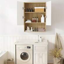 Alacena Gabinete para Cocina 2 Puertas Mueble Superior de Cocina con Repisa Flotante Blanco 60 * 30 * 80cm Beige - Beis - Ver 4