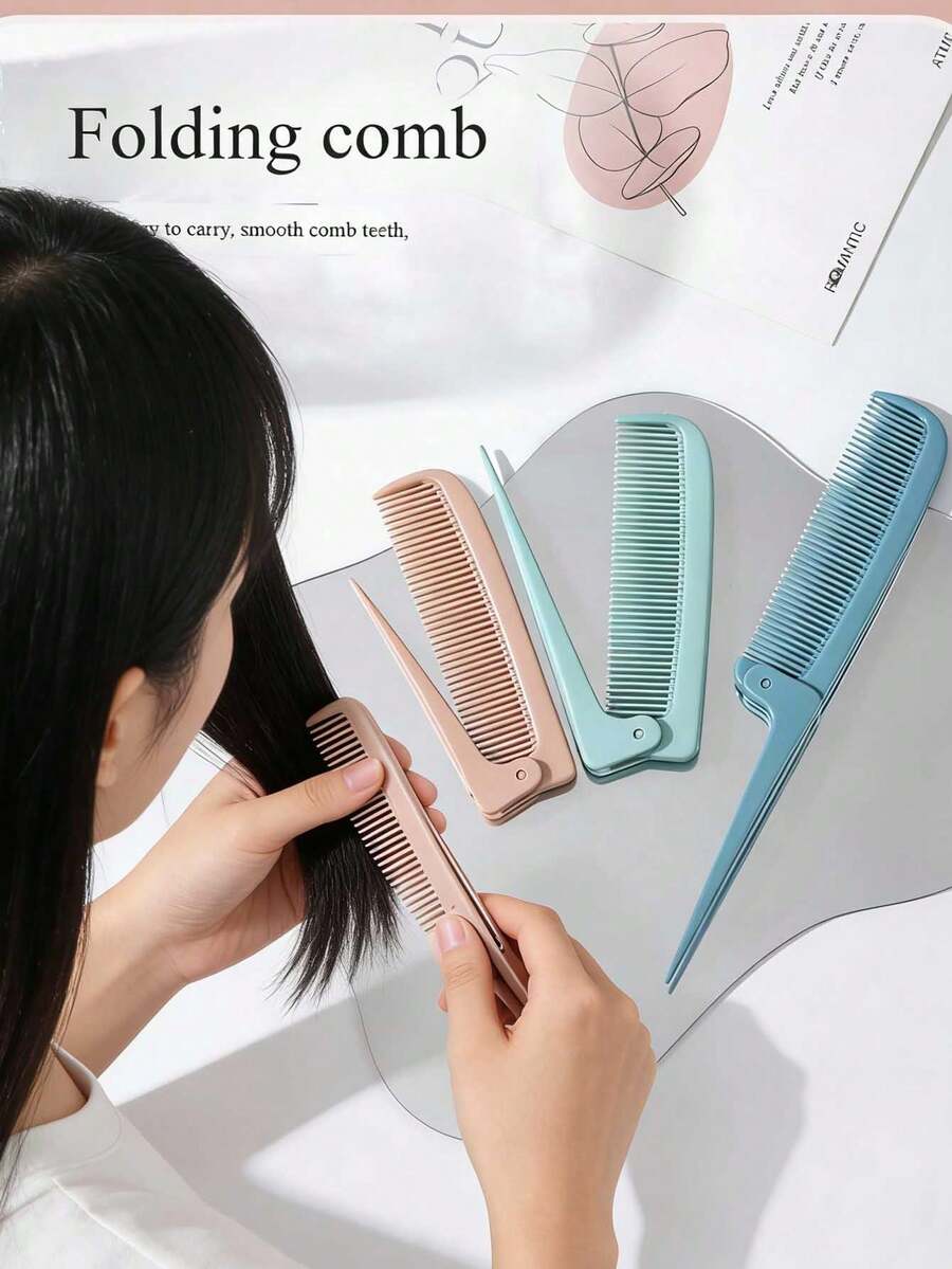 Portable Folding Tail Comb, Suitable For Wet And Dry Hair, Mini Compact, Suitable For Personal Or Household Use, Can Smooth Hair And Prevent Static. Professional Stylist Folding Tail Comb, Portable For Personal Use, Hair Coloring, Makeup And Styling. Simple And Compact Comb, Portable Folding Tail Comb, Can Be Used For Parting And Styling, Suitable For Smoothing Bangs For Men And Women. (Different Batches Do Not Affect Use Or Quality) - C - View 1