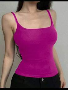 Basic Women's Tank Top With Straps. Basic Baita Nightgown/Vest - Red Violet - View 1