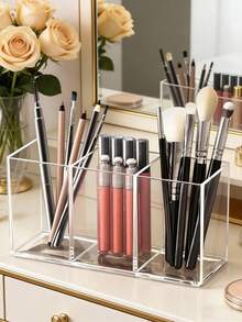 1 pieza Soporte transparente para brochas de maquillaje, caja de almacenamiento de cosméticos de escritorio adecuada para lápiz labial, lápiz de cejas, productos de cuidado de la piel - transparente - Ver 4