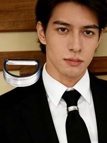 1pc Fashionable Men's Versatile Solid Color Copper Alloy Tie Clip, Suitable For Everyday Wear In All Seasons, D-Shaped Buckle - Tie Hoop - View 8