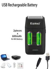 Kemei Electric Shaver KM-1102 Rechargeable Cordless Shaver For Men Twin Blade Reciprocating Beard Razor Face Care Multifunction Strong Trimmer , Men's Daily Personal Care Machine - Black - View 4