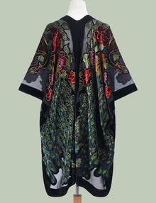 WeHello-Burnout Velvet Kimono For Women Long Cardigan Beach Cover Up Vacation Casual Shawl Swimwear Coverups Clothes Outfit Womenswear Chic Party Piece SpringStatements - Màu Hồng Tươi - Xem 6