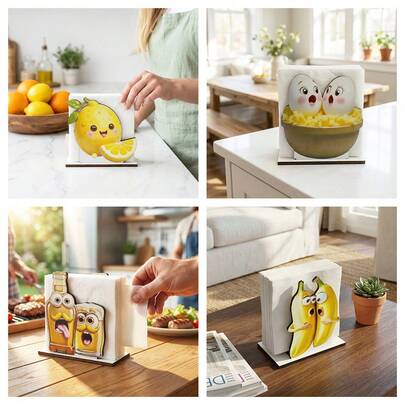 1/4pcsFun Cartoon Food Napkin Holder With Lemon, Banana, Egg, And Beer Designs. Suitable For Kitchens, Bedside Tables, Desks, Home Decor, And As A Creative Gift.
