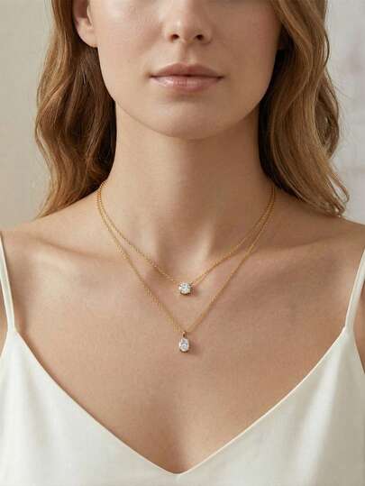 ORSA JEWELS 1 Piece 925 Sterling Silver 14k Gold Oval & Round Cut Zirconia Pendant Necklace Sparkling Jewelry Neck Acceossory For Women, Men Wedding Party Banquet Gift And Birthdays Celebration 2026 Fashion Necklace
