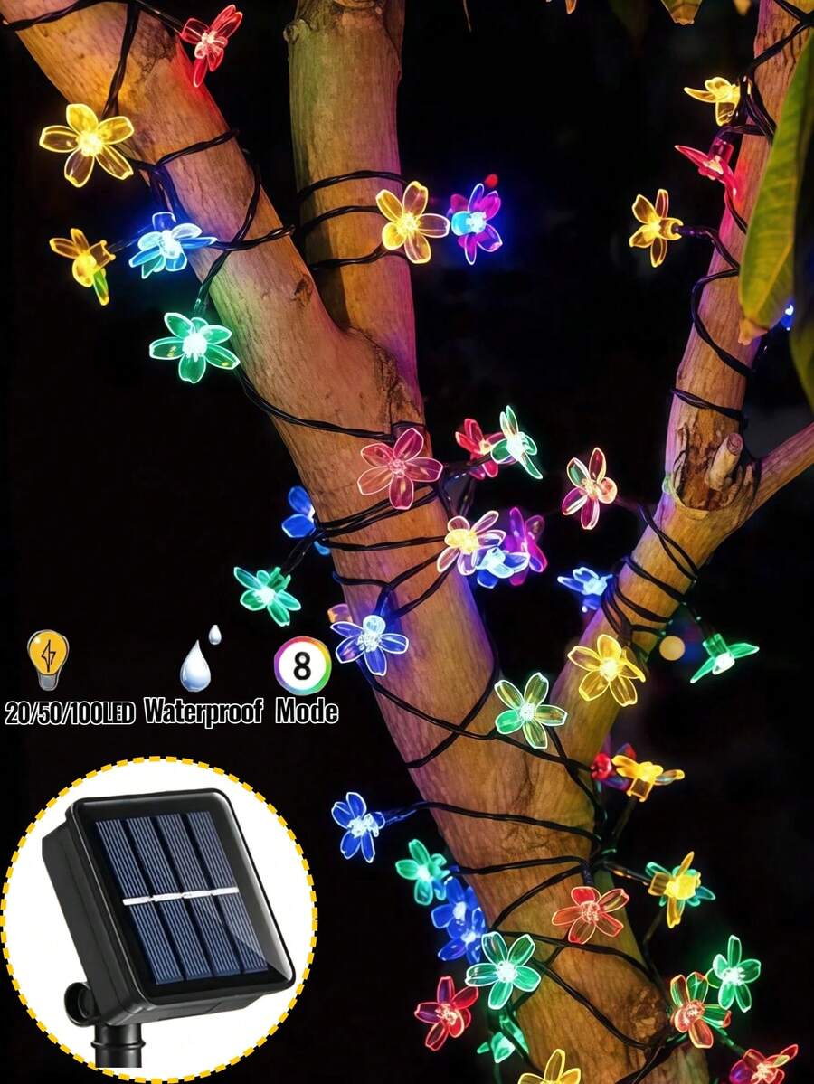 20/50/100 LED Luces solares para jardín - 5m/7m/12m, 8 modos de iluminación, luces solares de flores de cerezo para exteriores, control de luz inteligente, sin costo eléctrico, adecuado para jardín, patio, cerca, árbol, balcón, pabellón, casa, decoración de ventanas, creando una atmósfera de iluminación soñadora - a prueba de viento, fácil de instalar, talla grande adecuado para el hogar, cumpleaños, fiesta, Pascua, decoración de celebración de días festivos, regalo del Día de la Madre, decoración de hadas para exteriores