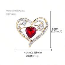 1 chiếc ghim cài áo hợp kim hình trái tim rỗng đính đá thời trang, phụ kiện quần áo và túi xách dành cho nữ. - Trâm cài hình trái tim chạm khắc tinh xảo - Xem 11