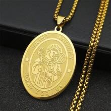 Jesus St. Saint Anthony Pray Us Pendant Necklace For Women Men Stainless Steel Gold Color Religion Medallion Chain Jewelry - Necklace - View 3