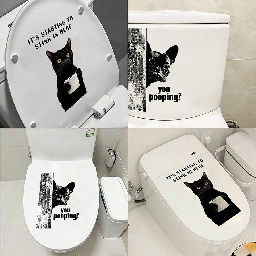 1/2pcs Funny Black Cat Toilet Sticker,It Is Starting To Stink In Here Humorous Decal For Bathroom Restroom Lid Decoration,Waterproof PVC Wall Art Room Decor - Funny Toilet Stickers - View 1