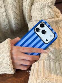 1 Piece Blue Striped Print Design Phone 17 Pro Max Case, Suitable For Phone 16 Pro Max, 15 Pro Max, 14 Pro Max, Korean Stylish And Interesting Phone Case, Compatible With 11/12/13/14/15/16 Pro Max Plus, Elegant Design Suitable For Both Men And Women, Ideal Gift For Girlfriend On Christmas, Valentine's Day, Easter, Wedding Season And Birthday - 藍色 - 查看 4