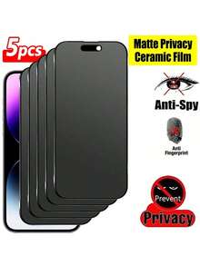 ZYONS 5 piezas Película protectora de pantalla mate anti-espía, material suave, cobertura completa, anti-espionaje, antirreflejo, película cerámica, anti-huellas dactilares, compatible con funda de teléfono, compatible con iPhone 17 Pro Max 6.9 pulgadas, 17 Pro Max, 17 Air, 16 Pro Max/16 Pro/16 Plus/16, 15 Pro Max, 14 Pro Max, 13 Mini, 12, 11, XS Max, XR, 8 Plus, 7 Plus - 5 piezas - Ver 40