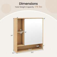Wall Mounted Bathroom Cabinet With Mirror Single Door 3-Position Adjustable Shelf Hidden And Open Storage For The Bathroom, Living Room Or Entryway - 自然的 - 查看 11