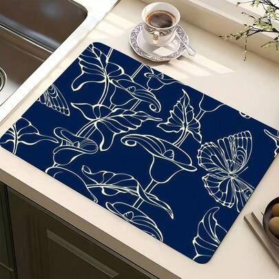 1 pieza Alfombrilla de secado para encimera de cocina, Almohadilla absorbente antideslizante para café, Decoración resistente al calor para barra de café, mesa de comedor, disponible en múltiples estilos