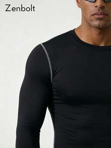 ZULIZ Zenbolt 男士长袖压缩运动衫，健身跑步篮球训练上衣 - 黑色 - 黑色 - 查看 5