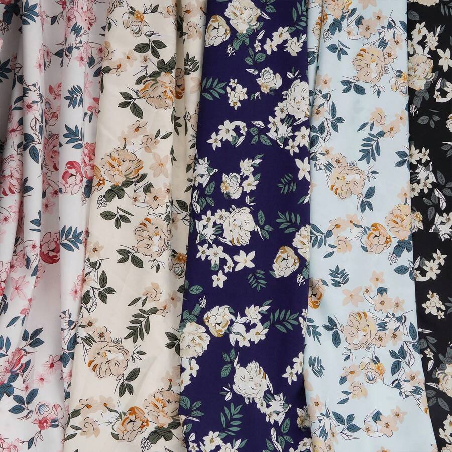 1 pieza, Tela de gasa de poliéster con estampado de peonía, ligera y suave, utilizada para ropa, manualidades DIY, accesorios para el cabello y decoración del hogar. - Multicolor - Ver 1