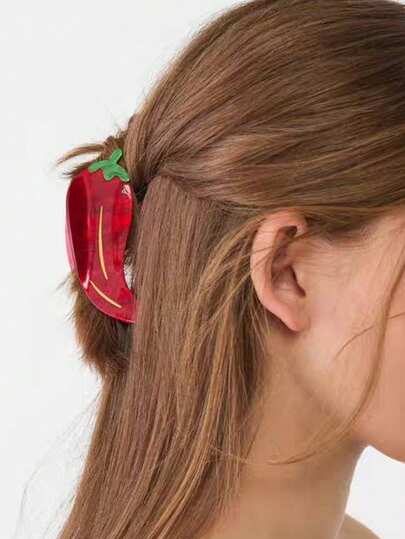 1pc Casual New Funny Chili Clip, High-Quality Acetate Hair Clip, Creative Personalized Hair Claw Hair Accessory Summer Outfits Hair Clips
