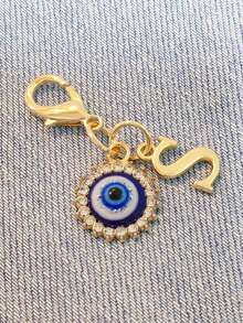 1pc Initial Letter Blue Evil Eye Rhinestone Keychain - Symbolic Gift, Protection And Good Luck - Fashion Accessory, Suitable For Car Keys/Bag Pendant, Ideal Holiday Gift Accessory - Multicolor - View 17