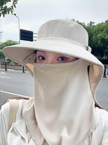 Mũ hè cho nữ có kèm khẩu trang và khăn che cổ, mũ rộng vành chống nắng ngoài trời. - mũ chống nắng - Xem 6
