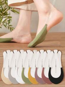 8双女士隐形船袜，硅胶防滑高跟鞋袜，薄冰丝半趾袜（无纸板），圣诞礼物 - 彩色 - 查看 1