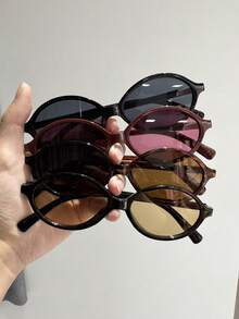 4副新款复古小椭圆多色时尚眼镜，简约便携配饰，适合旅行、海滩、酒吧、户外等场合。 - 4pcs 黑香檳灰豹紋酒紅 - 查看 5