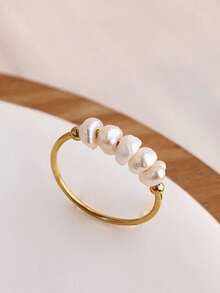 Nhẫn tròn mạ vàng bằng thép không gỉ cao cấp đính ngọc trai giả, trang sức lễ hội, phụ kiện dự tiệc hàng ngày cho nữ, trang sức thời trang, quà tặng bạn thân. - Nhiều màu - Xem 3