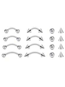 16件套眉部穿孔饰品，不锈钢弯杆迷你眉环，垂直唇钉，耳廓、耳软骨、耳轮、耳屏穿孔饰品，男士适用，16g，6mm/8mm/10mm/12mm - 彩色 - 查看 9