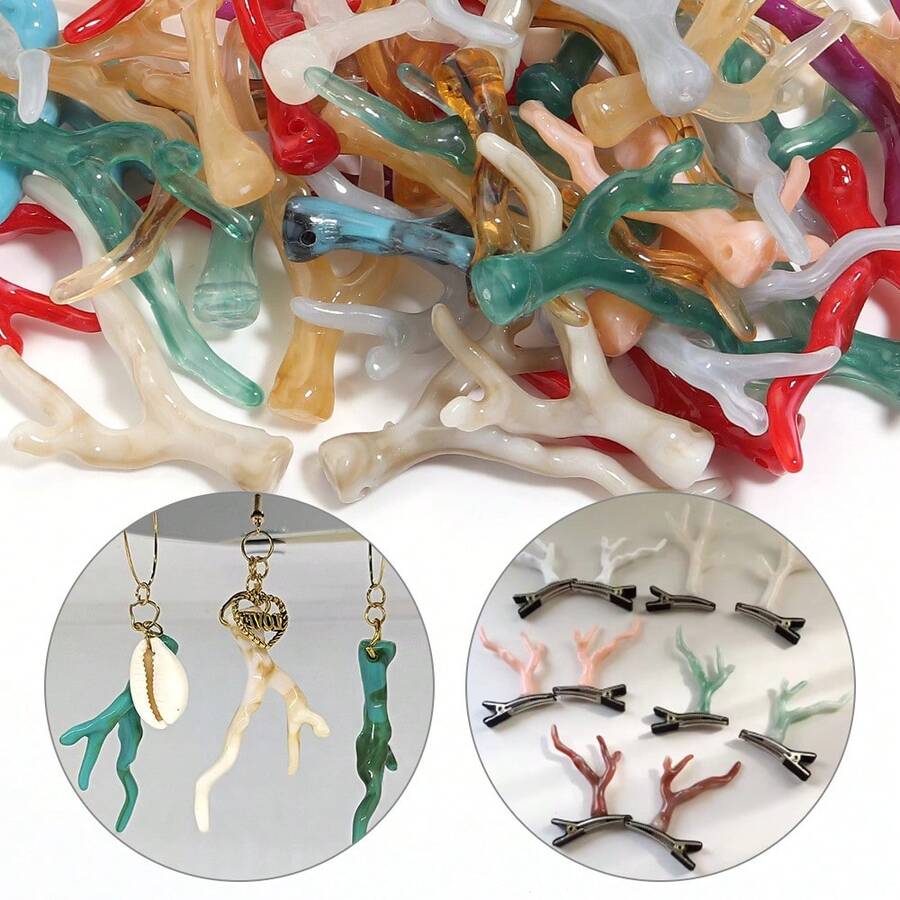 20颗仿珊瑚枝扎染亚克力珠，手工DIY复古云朵珠发夹配饰，鹿角发饰材料
