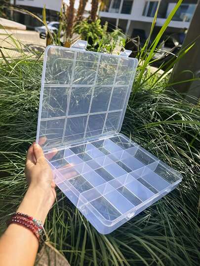 12格透明塑料收纳盒，带卡槽和盖子，固定隔板，大容量，女孩发饰收纳盒，发夹和橡皮筋收纳盒，珠宝和小饰品收纳盒，适用于琉璃米珠DIY配件，透明珠宝收纳盒