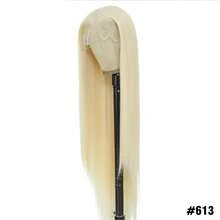 24英寸合成蕾丝前额假发，女士款，13x4蕾丝前额假发，高温丝高清蕾丝，粉金色直发 - 彩色 - 查看 14