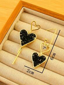 1 par de pendientes colgantes asimétricos de corazón negro con borlas románticas para mujer, joyería exagerada como regalo para el Día de San Valentín/Cumpleaños - Multicolor - Ver 3