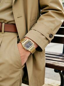 Đồng hồ thạch anh đa chức năng FOSSIL dành cho nam. Đồng hồ bấm giờ hình vuông có chức năng báo thức và hiển thị ngày dành cho nam. Dây đeo bằng thép không gỉ. Màn hình LCD. - Vàng - Xem 3