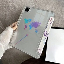 1pc Gradient World Map & Airplane Route Print Tablet Protective Case With Pencil Slot, Compatible With IPad 10.9/10.2/Air 5th Gen/Pro11/10th/9.7/Air 2/(7th Gen)/(8th Gen)/Air 4/5/Pro 11/10th Generation 10.9 Inch 2022 Model, Smart Sleep/Wake Function, Fashionable Tablet Accessory, Suitable For Mi 5/5PR/6/6PRO/7/7PRO/Galaxy Tab S10+/S9/A9 - Multicolor - View 7