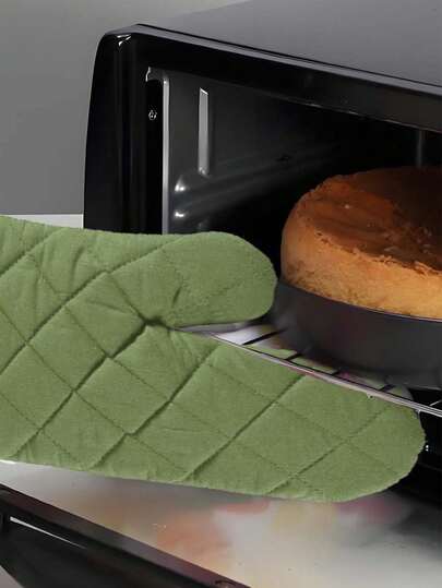1pc Green Thick Heat Resistant Glove, Diamond Quilted Heatproof, Non-Slip & Easy Grip, Suitable For Oven, Grill, Baking And Kitchen/Outdoor Use, And Durable
