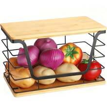 Storage Stackable Kitchen Laundry Organizers With Bamboo Top, Large Trash Bag Holder And Small Garbage Bag Dispenser For Countertop Organization - Bộ 1 chiếc - Đế tre cỡ XL màu đen - Xem 2