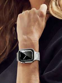 Stainless Steel 3-Bead Watch Band, Fashionable And Suitable For Apple Watch Case, High-End Business Watch Band + Case Set, Unisex, Silver. Compatible With Apple Watch 40mm/44mm/41mm/42mm/45mm/46mm/49mm, As Well As Ultra/SE/S11/S10/S9/S8/S7/S6/SE/S5/S4 Series. - Silver - View 6