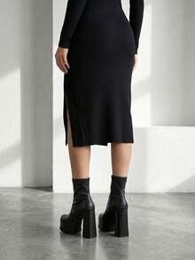 Women's Platform Ankle Boots - Chunky High Heel Side Zipper Booties For Party & Casual Wear - Black - View 5