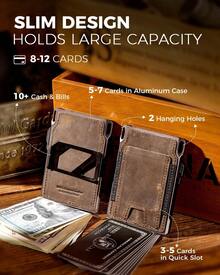 LORZOR Slim Tactical Wallet For Men- Minimalist Front Pocket Full Grain Leather Wallet For 10 Cards, RFID Blocking Aluminum Cardholder, Smart Pop Up Card Case, Money Clip, Gift Boxed(DistressBrown) - 1979VintageBrown/Silver - View 4