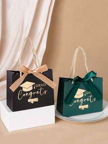 1/5 piezas Bolsas de regalo de graduación, bolsas de regalo de papel con patrón de diploma, patrón de gorra de graduación, decoración de lazo, bolsas de obsequio para fiesta de graduación, caja de dulces para fiesta de graduación, opciones de multicolor, adecuado para estudiantes universitarios, graduados y vuelta al colegio - Multicolor - Ver 6
