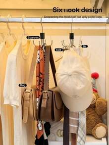 6件套旋转式腰带挂架，360°旋转衣柜收纳架，适用于腰带、胸罩、吊带背心、领带、围巾、钱包，黑色衣架挂钩 - 多色 - 查看 1