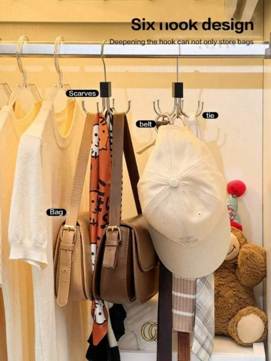 6件套旋转式腰带挂架，360°旋转衣柜收纳架，适用于腰带、胸罩、吊带背心、领带、围巾、钱包，黑色衣架挂钩 - 多色 - 查看 1