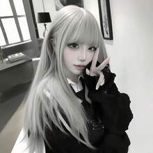 【コスプレウィッグ】レディース スターブルー ロングストレート 前髪あり ふんわりボリューム 自然な質感 二次元風 街撮影に最適 化学繊維 - シルバーグレー - チェックする 3