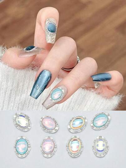 10个摩卡色椭圆形美甲装饰品，轻盈奢华水晶极光美甲配件，DIY美甲用品，美甲宝石