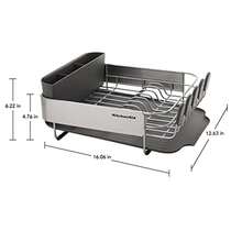 KitchenAid - Estante para platos compacto y resistente al óxido con tabla de drenaje autodrenante en ángulo y bandeja de cubiertos extraíble 16.06 pulgadas gris - Gris - Ver 5
