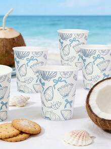 6pcs/12pcs/24pcs Coastal Seashell Themed Paper Cups, Disposable Beverage Cups Party Supplies, Ideal For Water, Juice, Cocktails, Perfect For Beach Weddings, Bridal Showers, Engagement Parties Birthday & Nautical Event Table Decorations - cốc giấy - Xem 3
