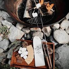 Smores Sticks Set of 6 Marshmallow Sticks for Fire Pit Stainless Steel w/Walnut Handles Smore Sticks for Marshmallow Roasting Sticks Smore Sticks for Fire Pit Smores Sticks for Fire Pit Long - Natural - Ver 6