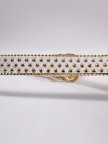 Women's Western Belt 2.8cm With Gold Studs And Vintage Buckle - trắng - Xem 3