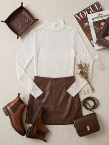 Women's Elegant Long-Sleeved Lace Blouse With High Neck – Sophisticated Casual Chic Style - BRANCO - 查看 9